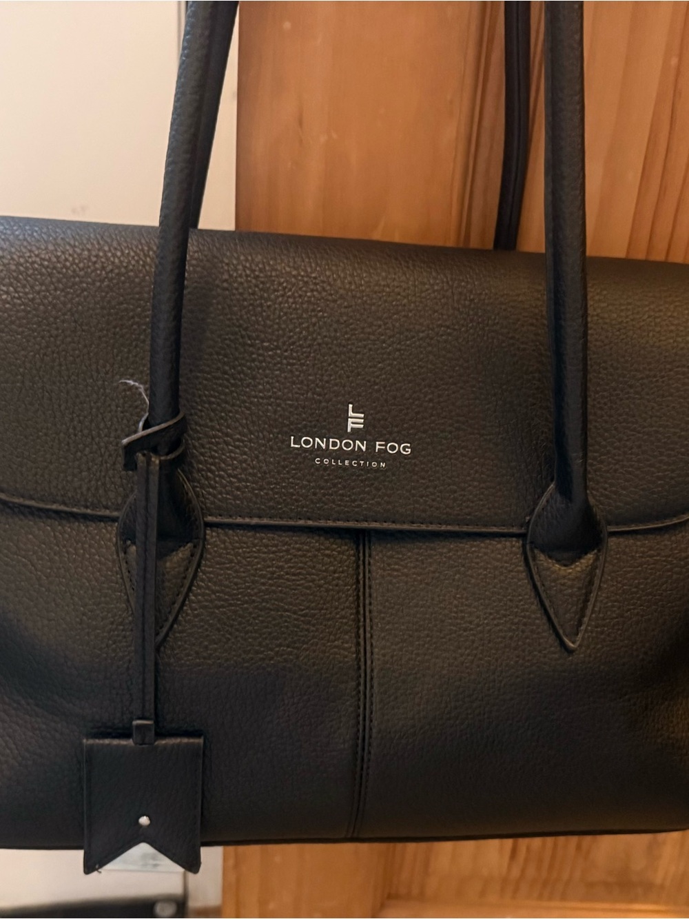 London Fog Black Pebbled Leather-Look Tote